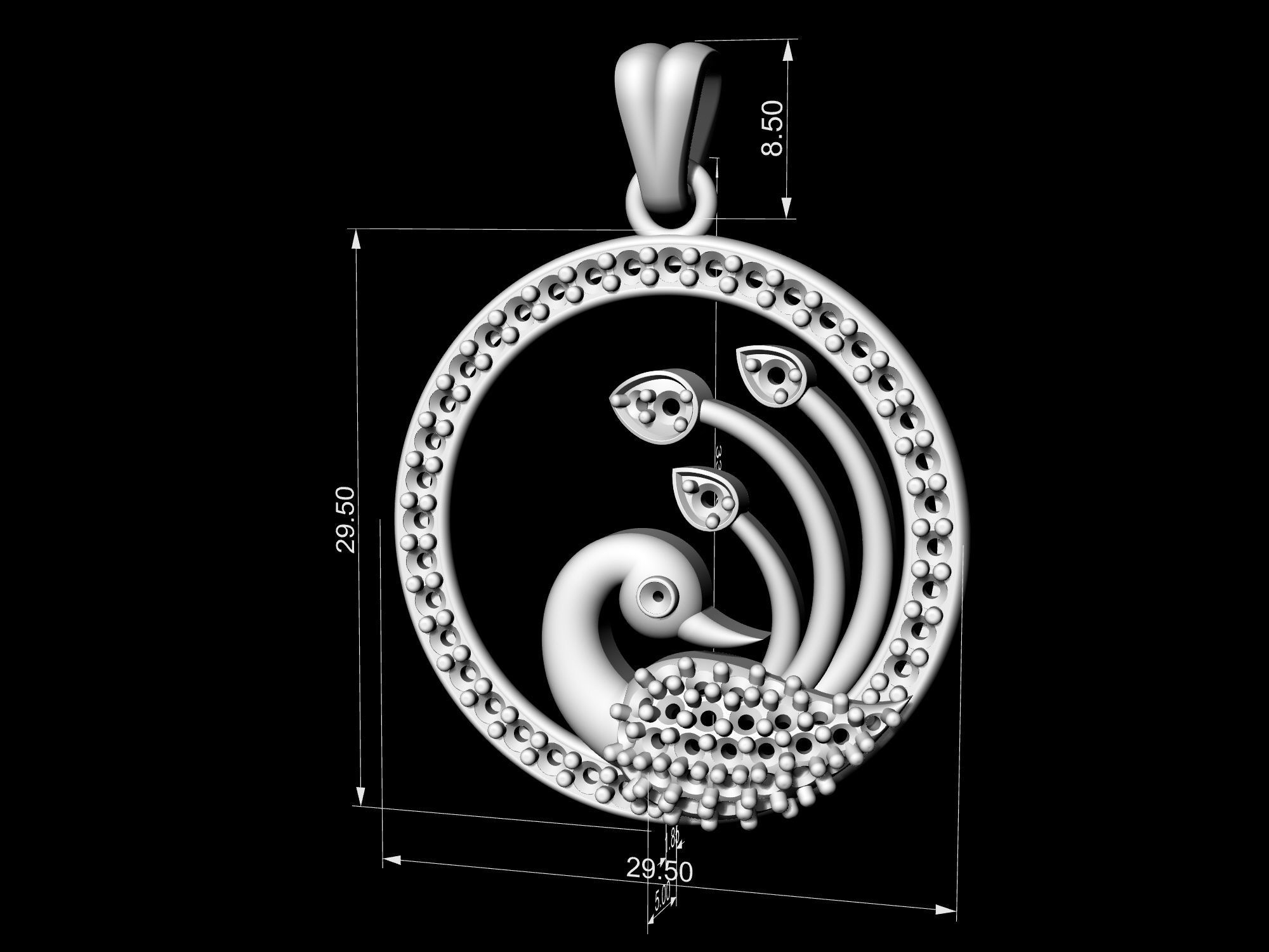 Peacock pendant 3D print model_12