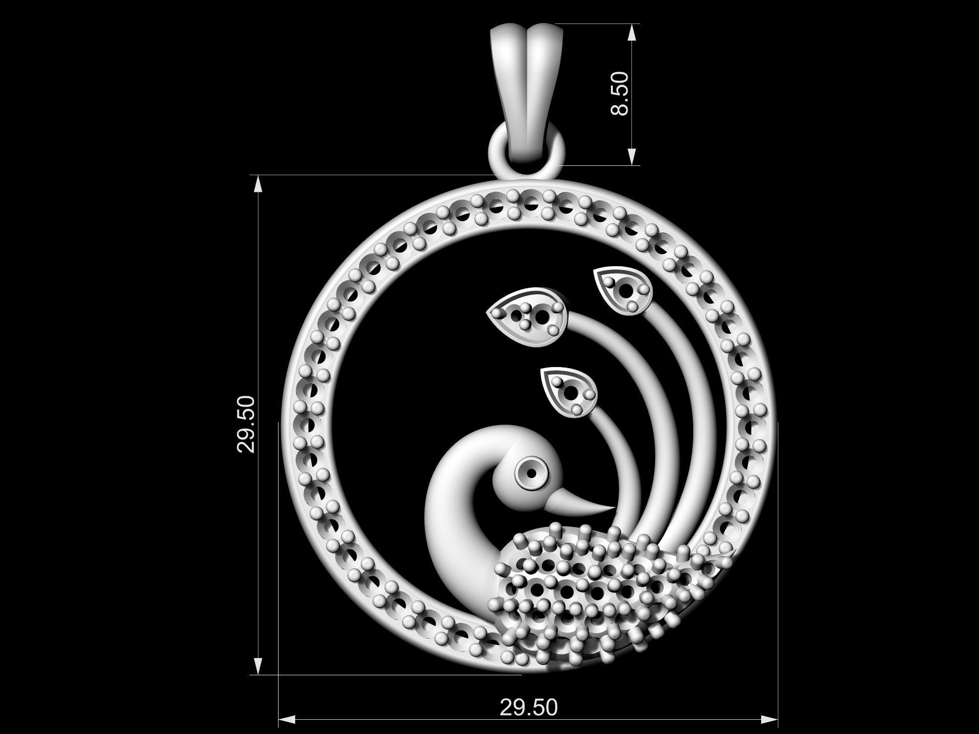 Peacock pendant 3D print model_9