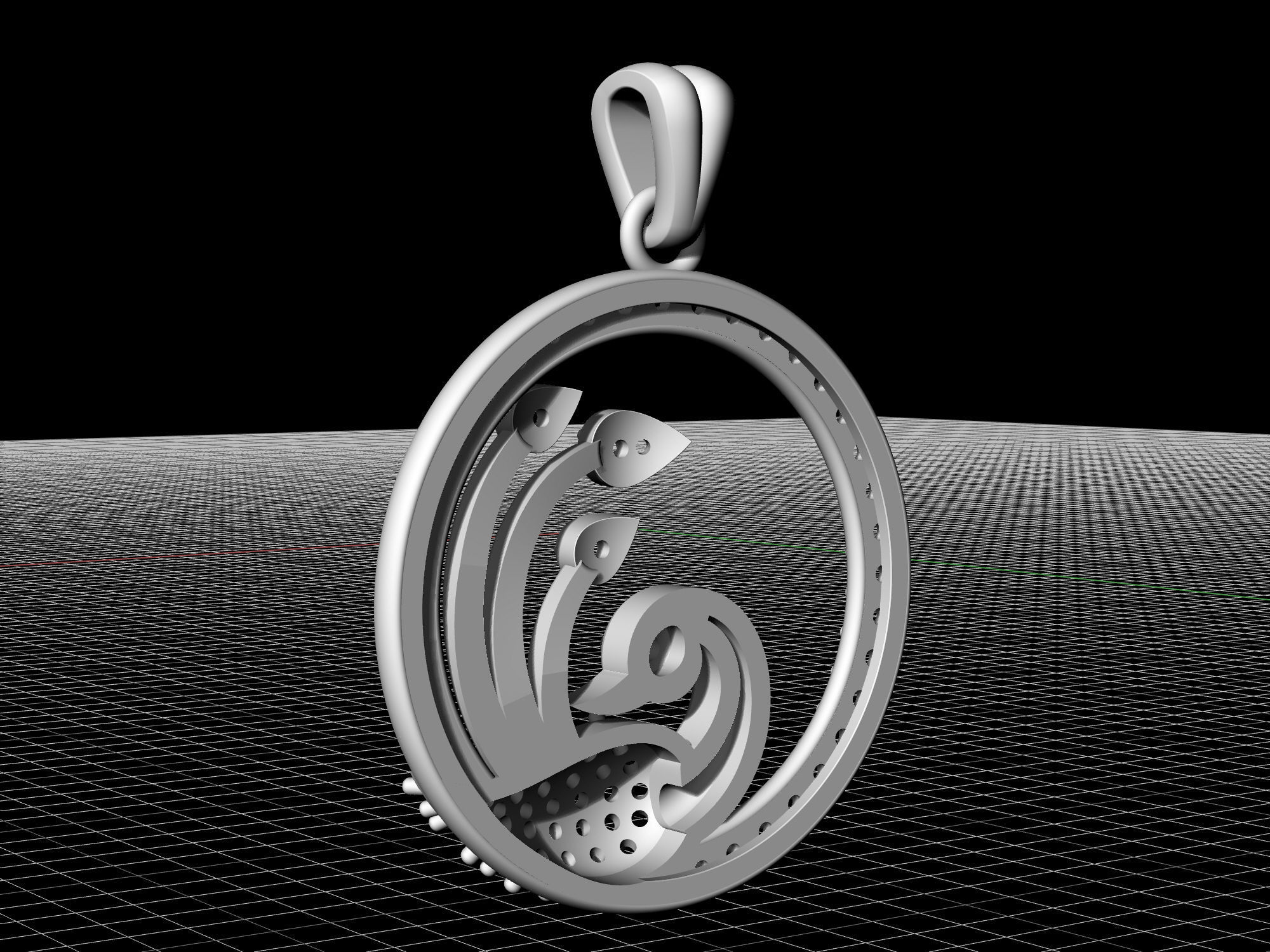 Peacock pendant 3D print model_7