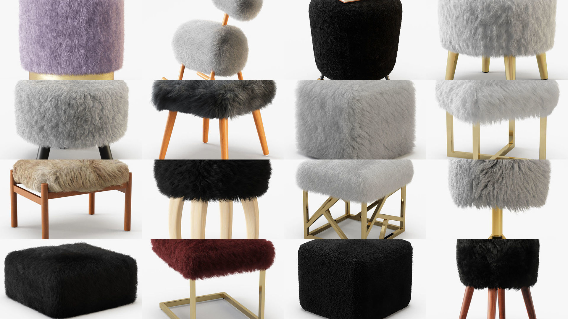 Collection of poufs with a wool of 20 pieces