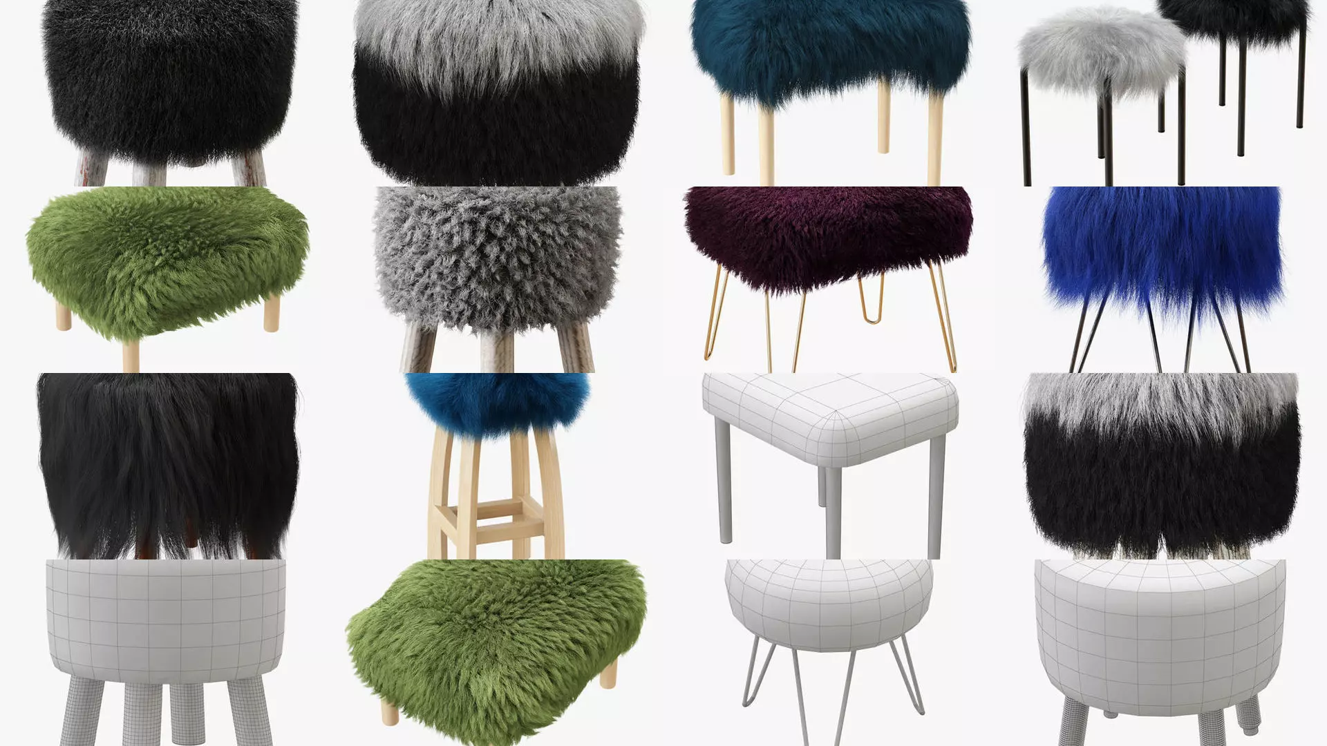 Collection poufs with wool 10 pieces _0