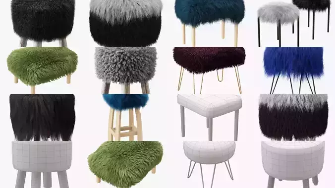 Collection poufs with wool 10 pieces 