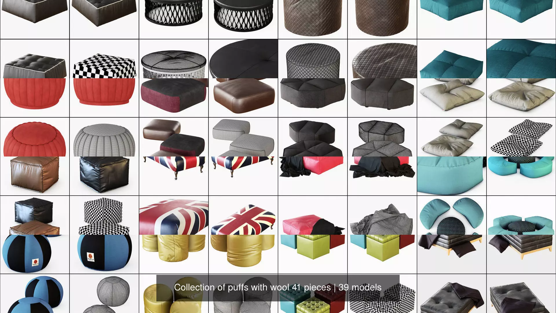 Collection of puffs with wool 41 pieces _2