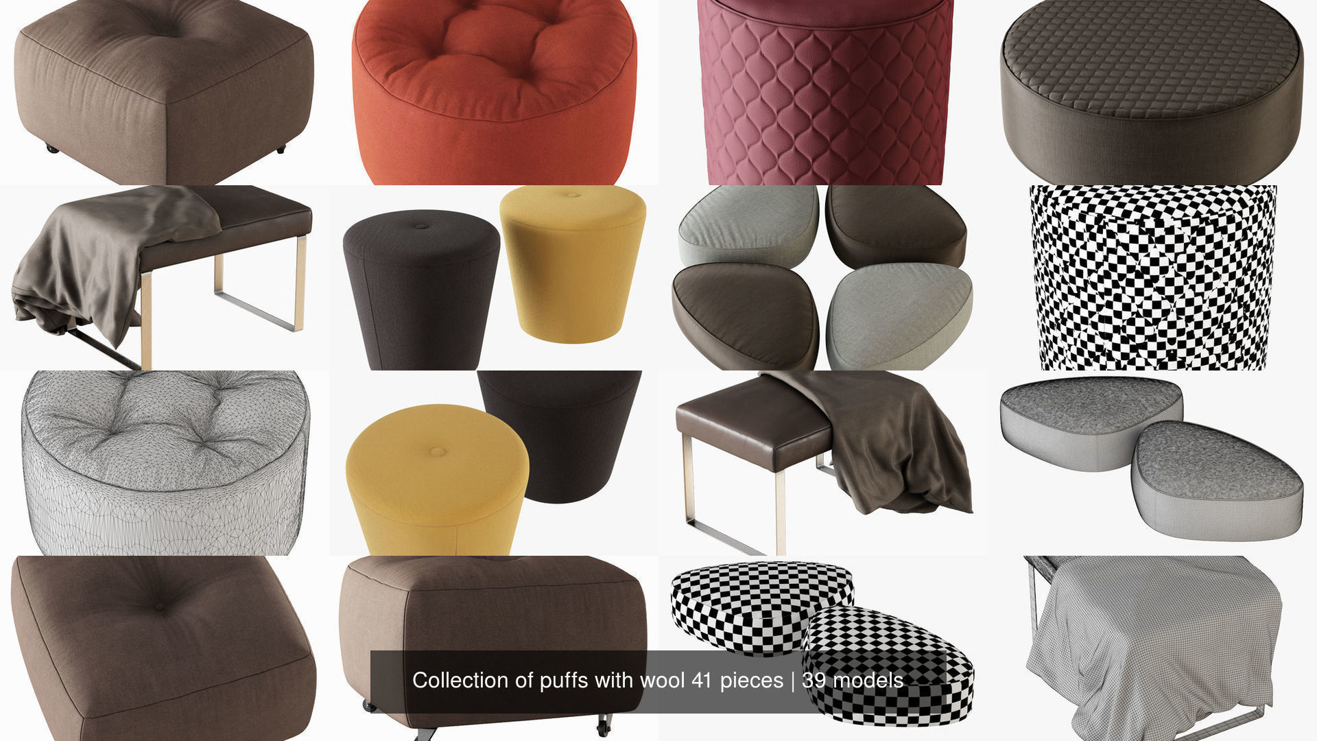 Collection of puffs with wool 41 pieces _8