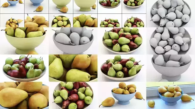 Collection of pears 3 vases