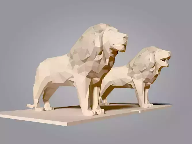 Cartoon Lion Statue - Low Poly