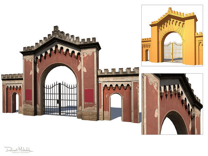 Gate Wall Low Poly 3d Model Low-poly 3D model