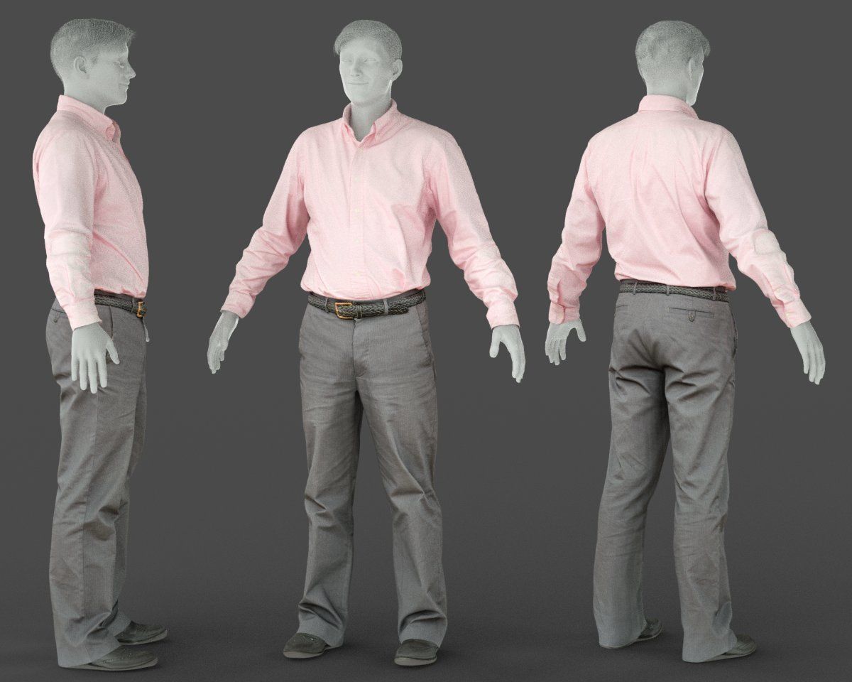 Male Casual Outfit 36 Shirt Pants Footwear Low-poly 3D model_5