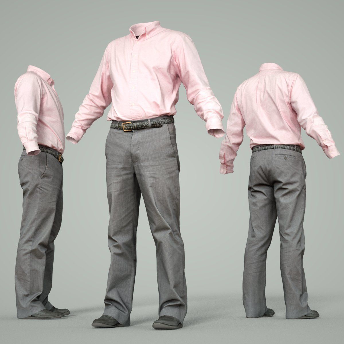Male Casual Outfit 36 Shirt Pants Footwear Low-poly 3D model_2