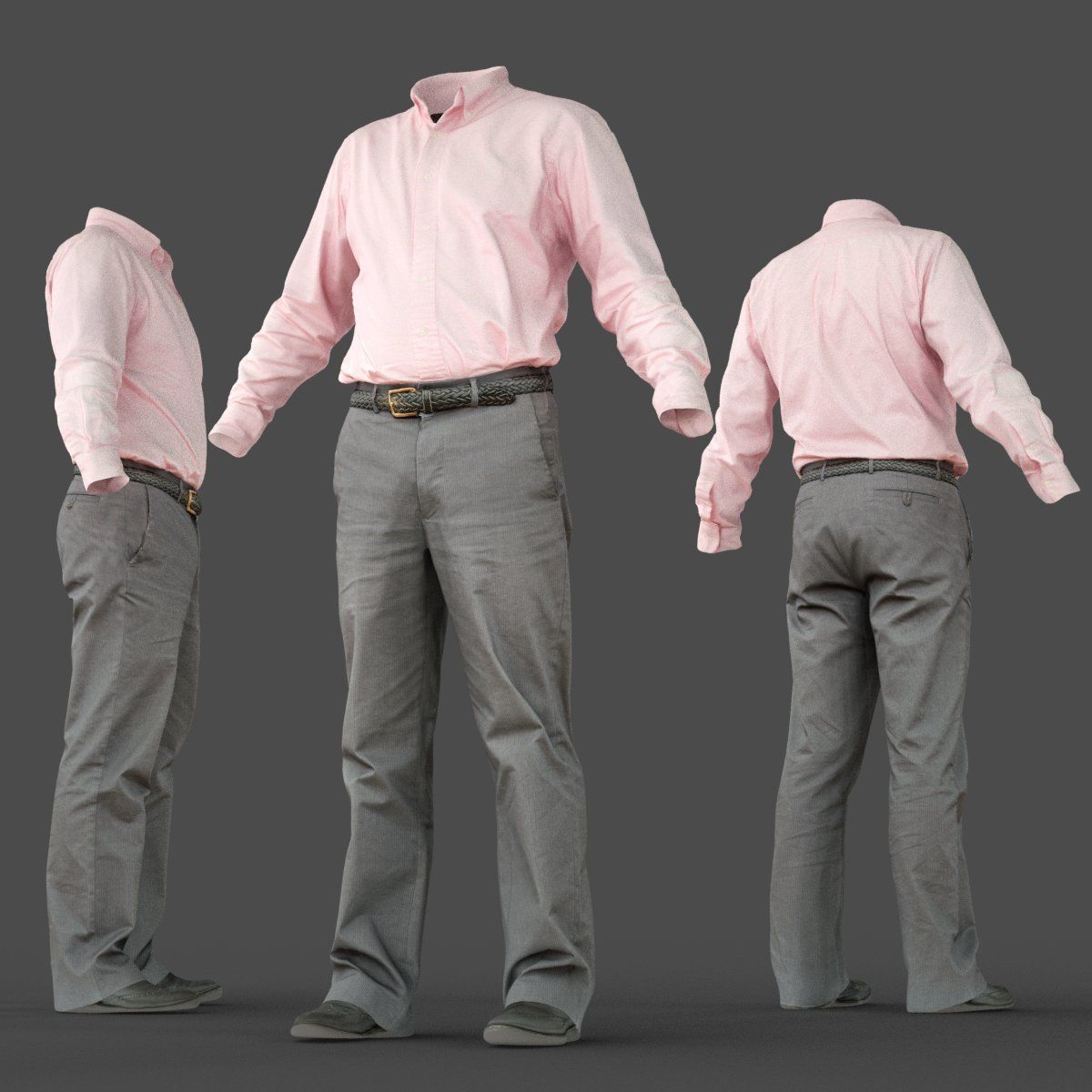 Male Casual Outfit 36 Shirt Pants Footwear Low-poly 3D model_6