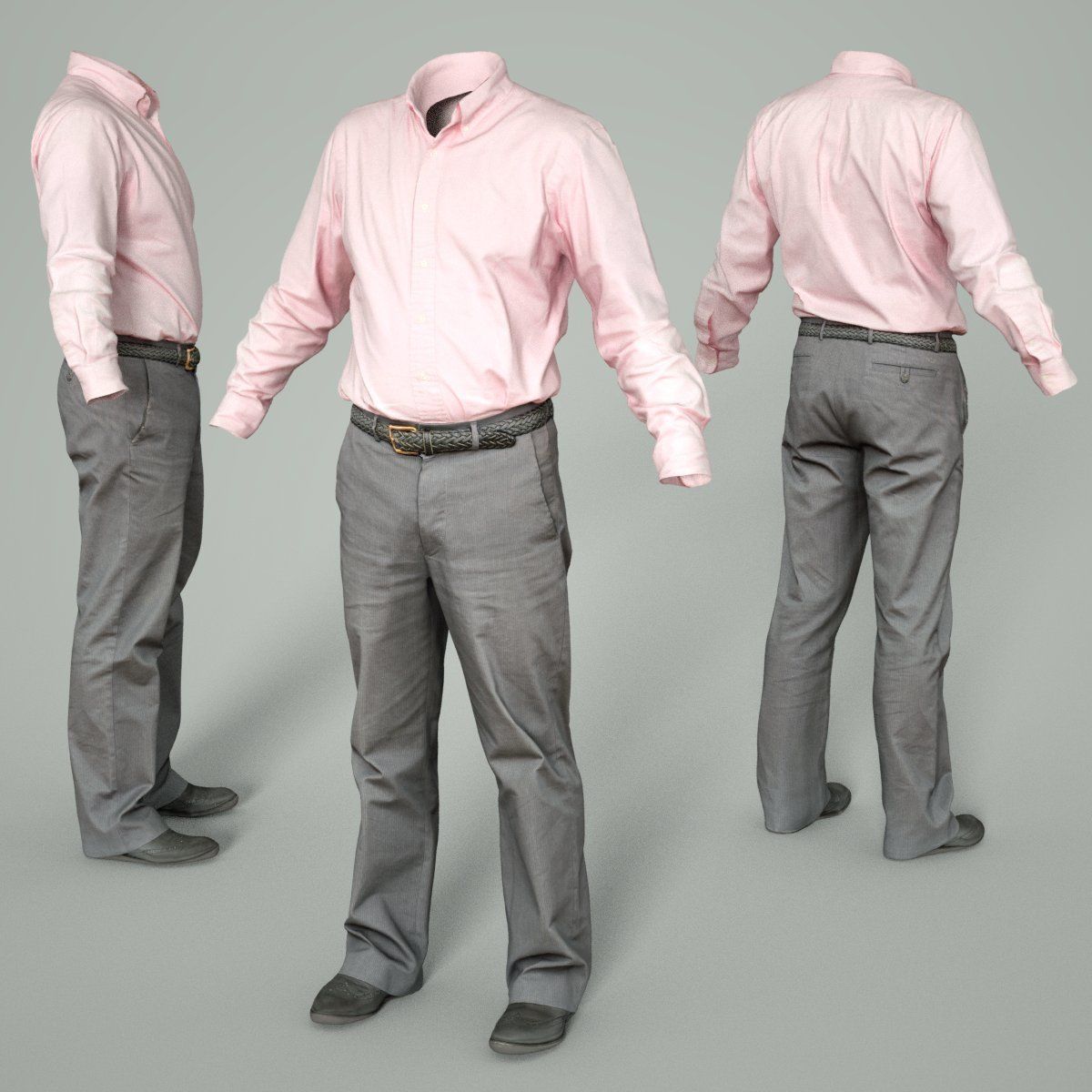 Male Casual Outfit 36 Shirt Pants Footwear Low-poly 3D model_3