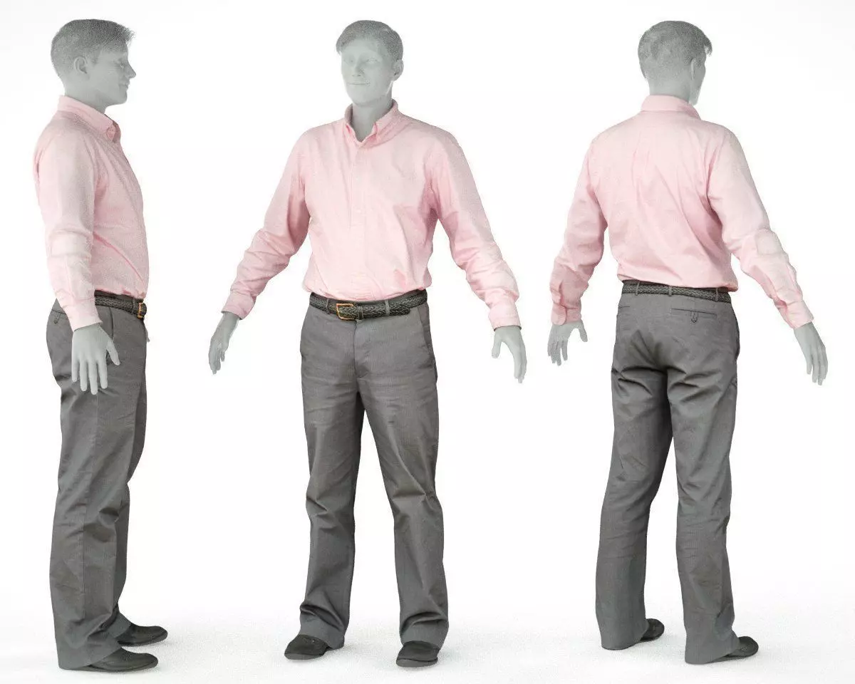 Male Casual Outfit 36 Shirt Pants Footwear Low-poly 3D model_0