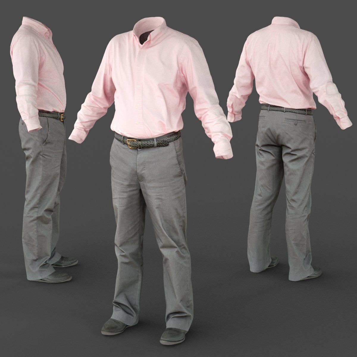 Male Casual Outfit 36 Shirt Pants Footwear Low-poly 3D model_4