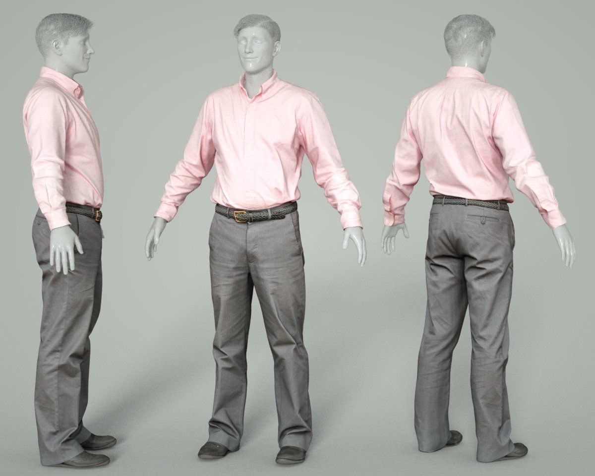 Male Casual Outfit 36 Shirt Pants Footwear Low-poly 3D model_1