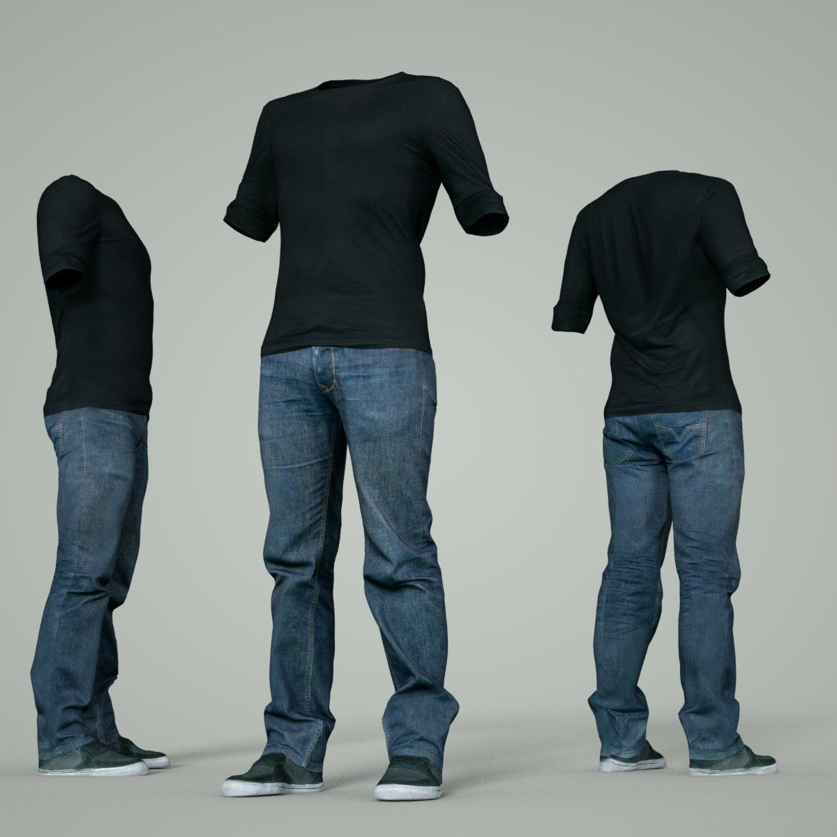 Male Casual Outfit 37 Tshirt Jeans Shoes Low-poly 3D model_6