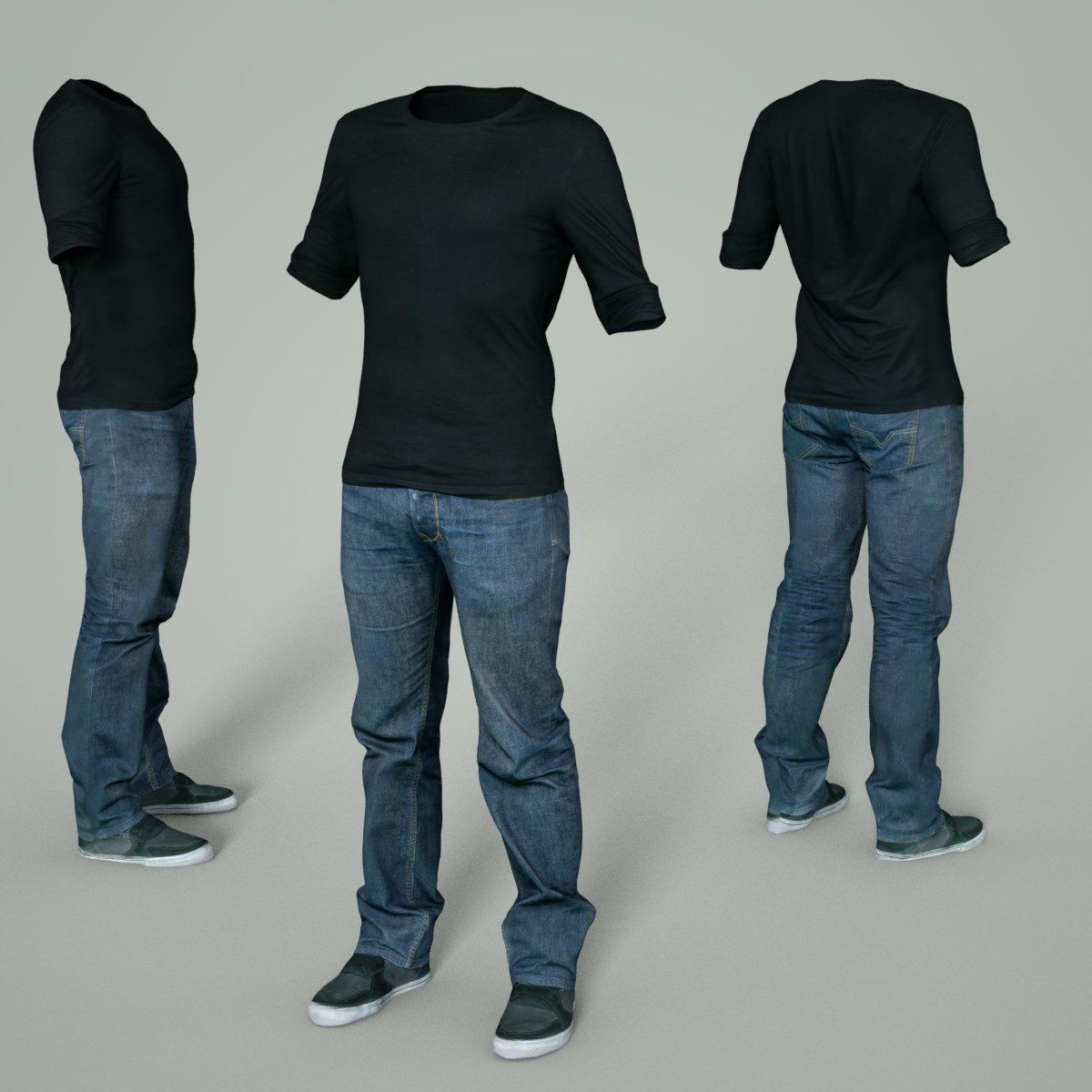 Male Casual Outfit 37 Tshirt Jeans Shoes Low-poly 3D model_5