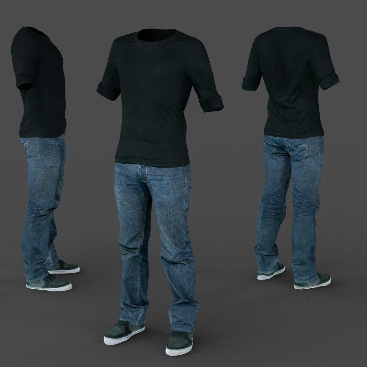 Male Casual Outfit 37 Tshirt Jeans Shoes Low-poly 3D model_2