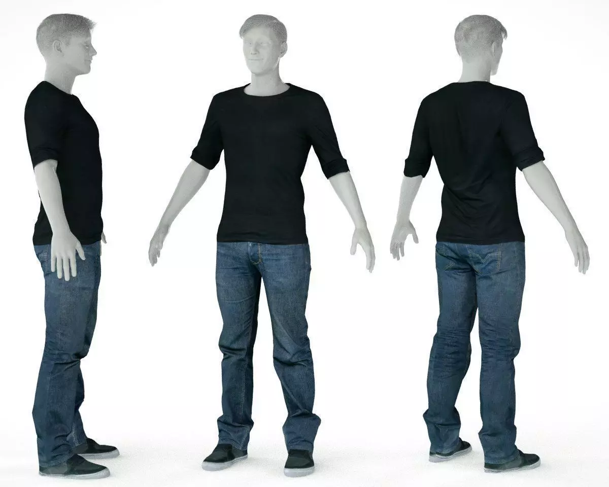 Male Casual Outfit 37 Tshirt Jeans Shoes Low-poly 3D model_0