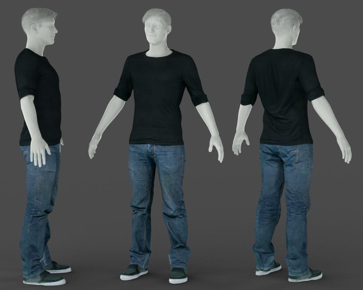 Male Casual Outfit 37 Tshirt Jeans Shoes Low-poly 3D model_3