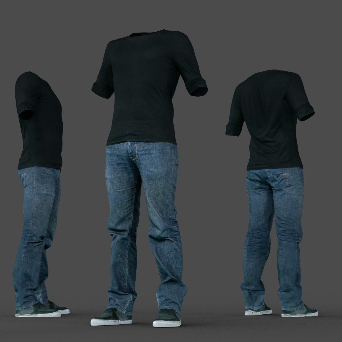 Male Casual Outfit 37 Tshirt Jeans Shoes Low-poly 3D model_4