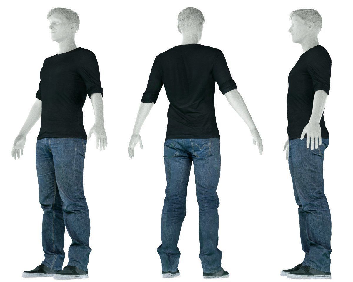 Male Casual Outfit 37 Tshirt Jeans Shoes Low-poly 3D model_7