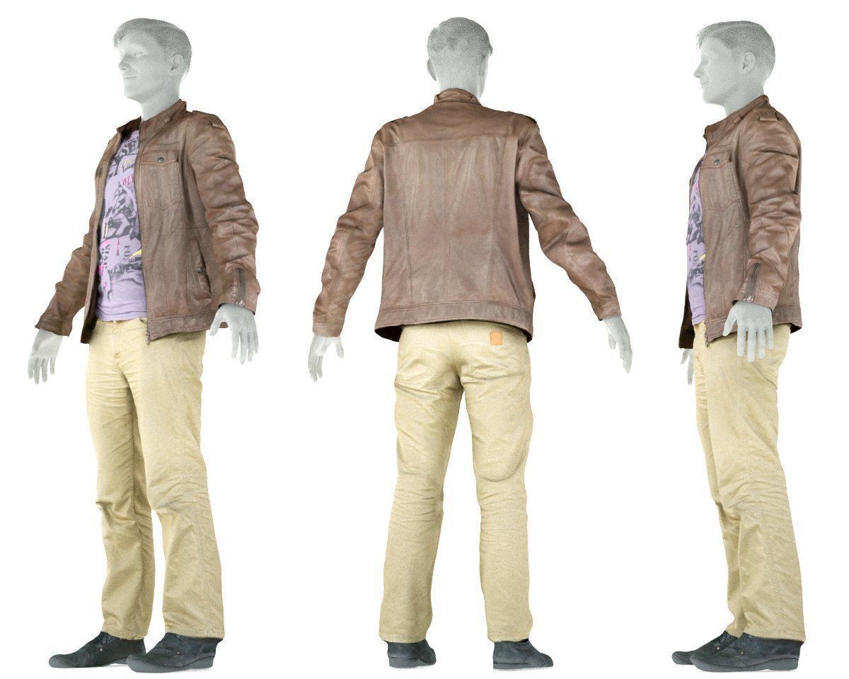 Male Casual Outfit 38 Jacket Shirt Pants Footwear Low-poly 3D model_8