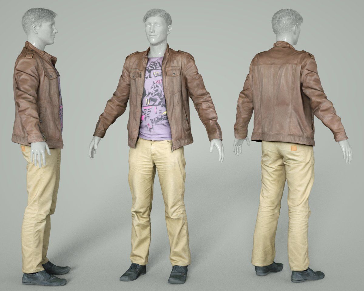 Male Casual Outfit 38 Jacket Shirt Pants Footwear Low-poly 3D model_1