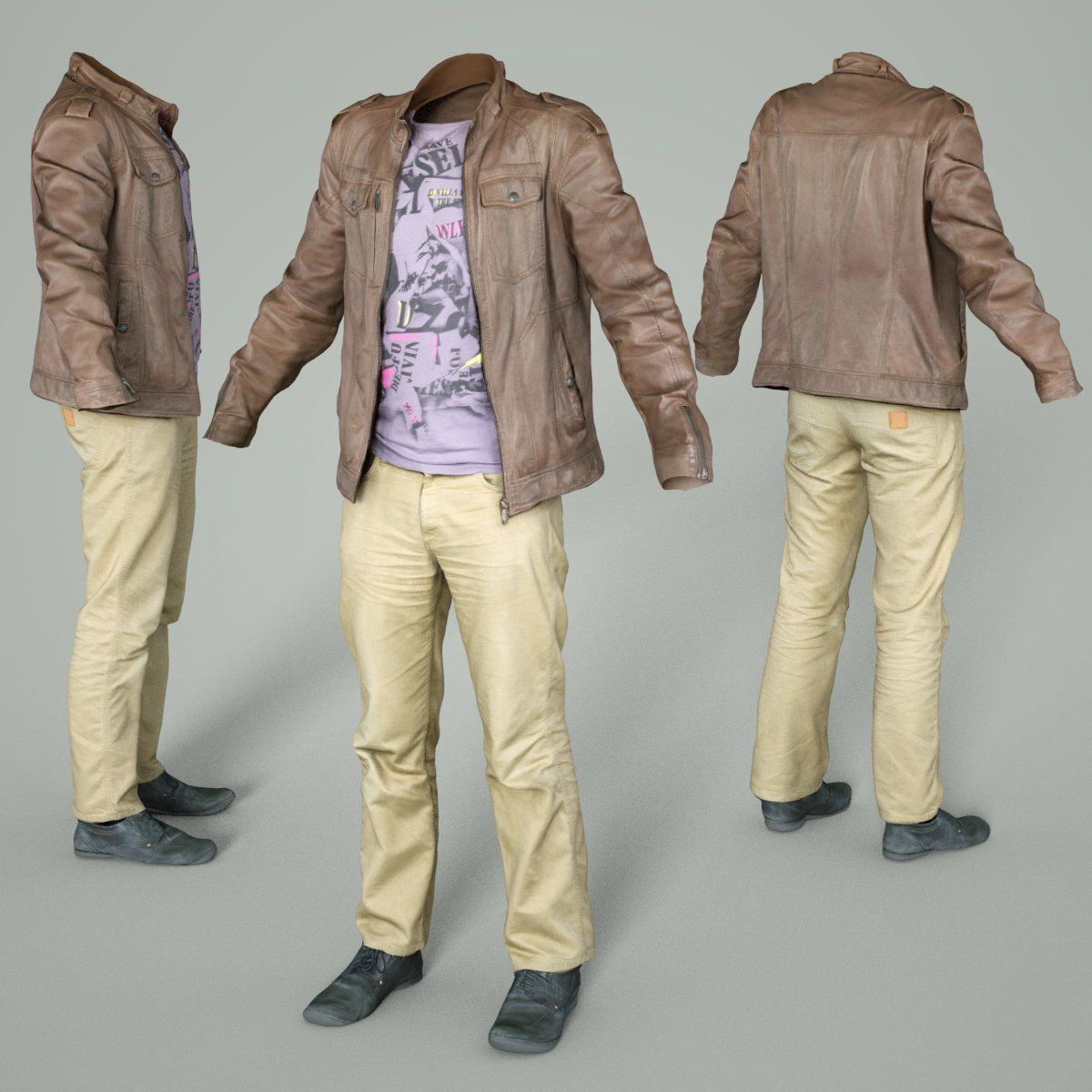 Male Casual Outfit 38 Jacket Shirt Pants Footwear Low-poly 3D model_2