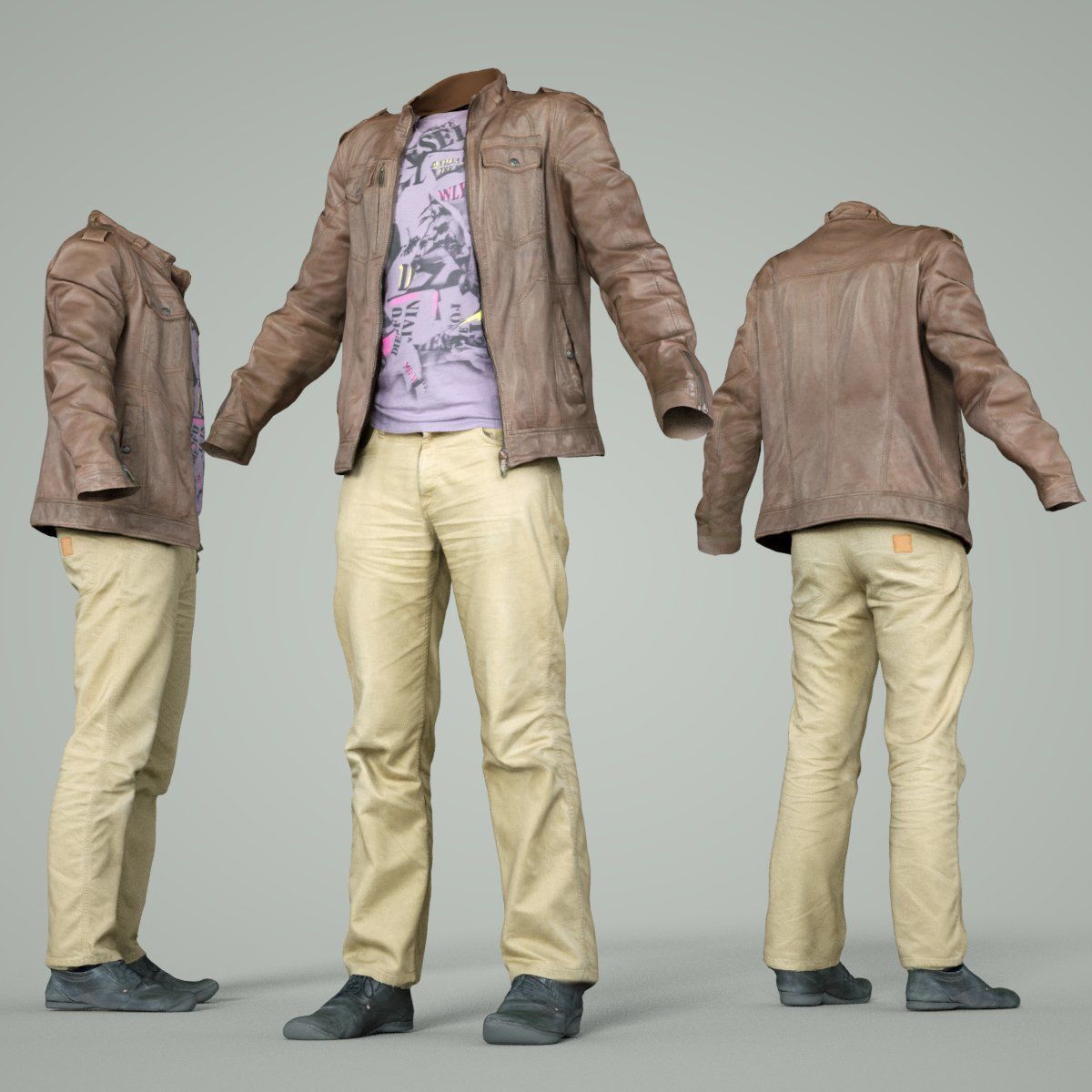 Male Casual Outfit 38 Jacket Shirt Pants Footwear Low-poly 3D model_3