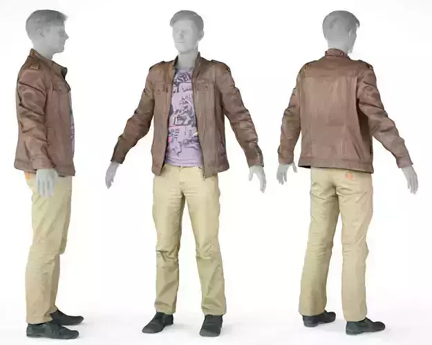 Male Casual Outfit 38 Jacket Shirt Pants Footwear Low-poly 3D model