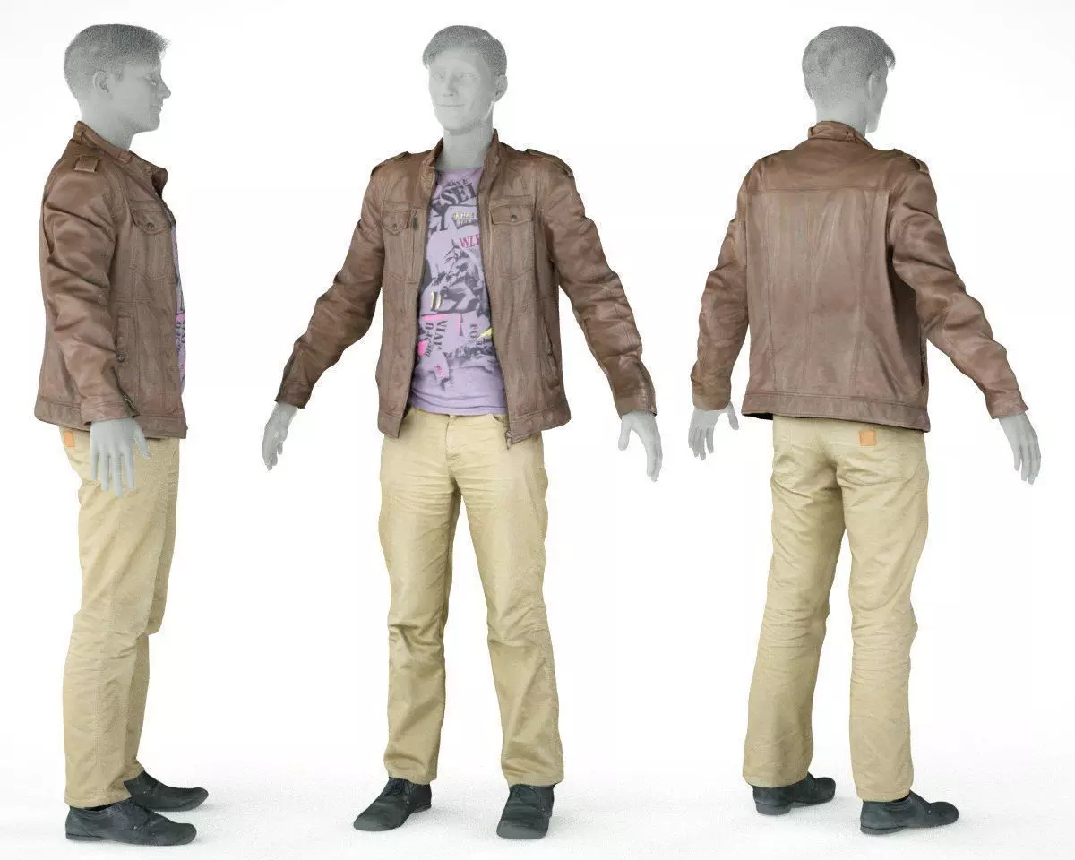 Male Casual Outfit 38 Jacket Shirt Pants Footwear Low-poly 3D model_0