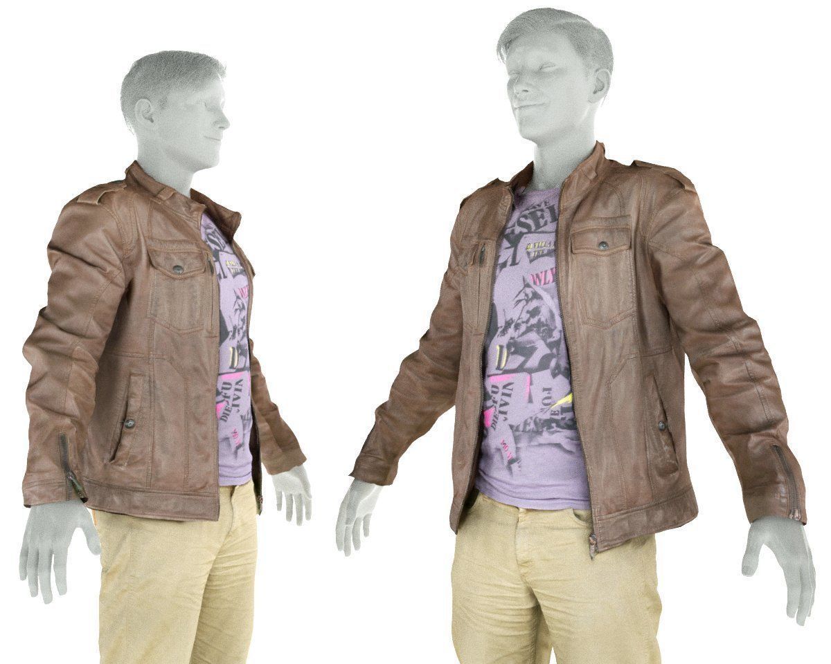 Male Casual Outfit 38 Jacket Shirt Pants Footwear Low-poly 3D model_7