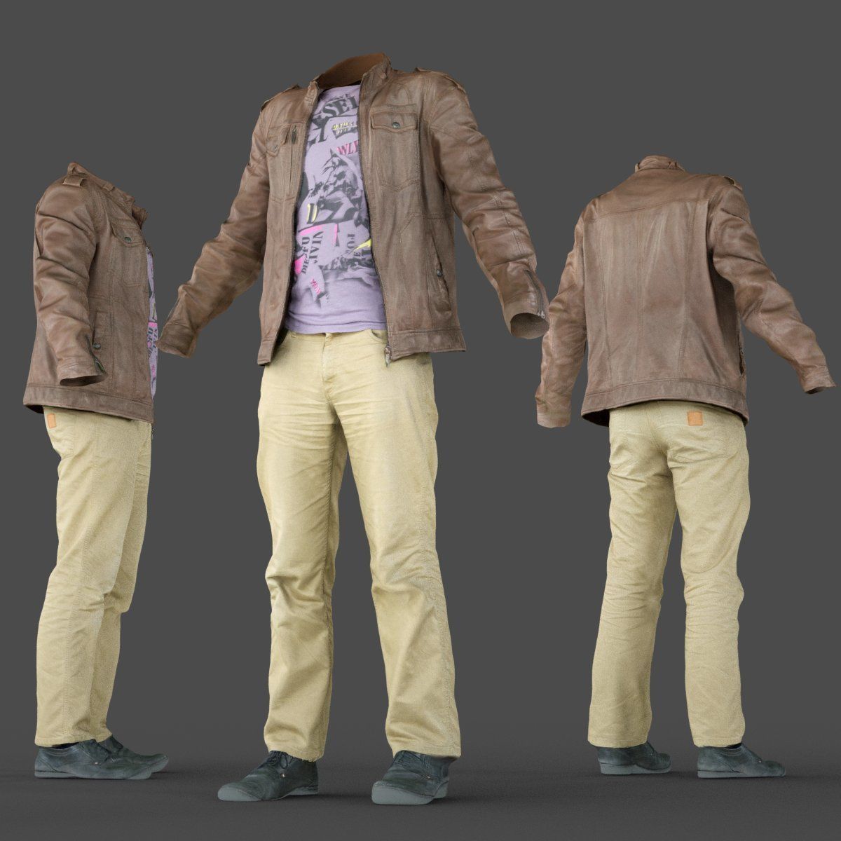 Male Casual Outfit 38 Jacket Shirt Pants Footwear Low-poly 3D model_6