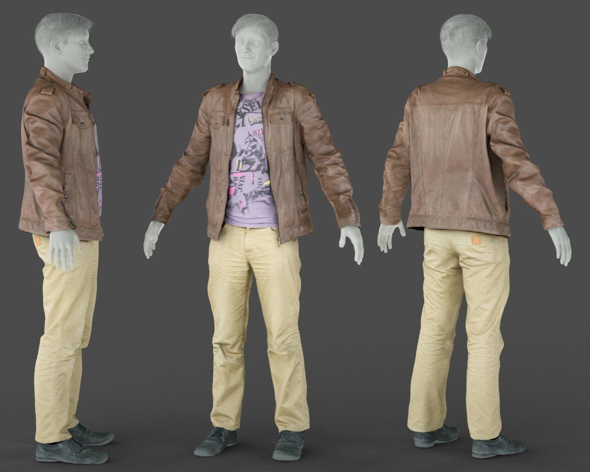 Male Casual Outfit 38 Jacket Shirt Pants Footwear Low-poly 3D model_5