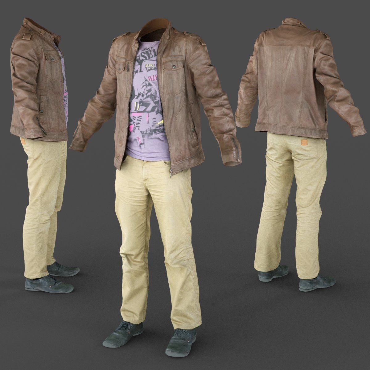 Male Casual Outfit 38 Jacket Shirt Pants Footwear Low-poly 3D model_4