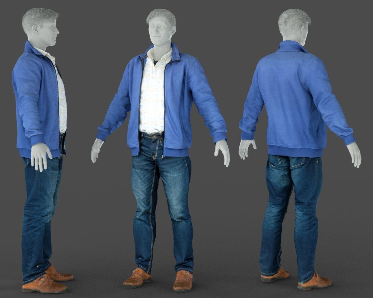 Male Casual Outfit 39 Shirt Jacket Jeans Shoes Low-poly 3D model_6