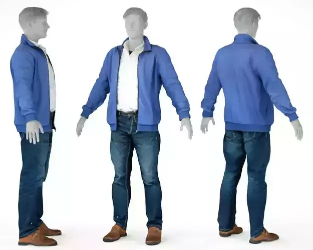 Male Casual Outfit 39 Shirt Jacket Jeans Shoes Low-poly 3D model