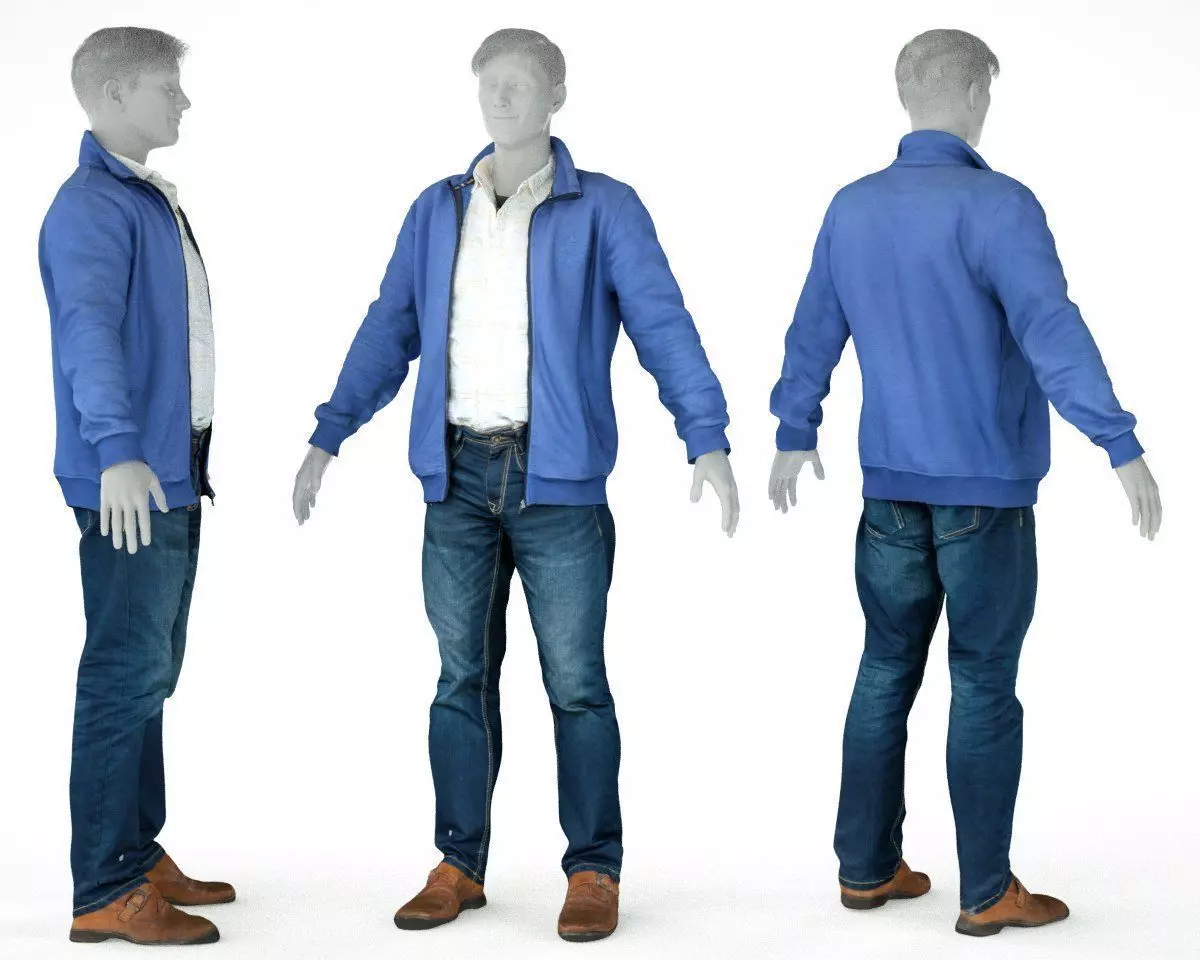 Male Casual Outfit 39 Shirt Jacket Jeans Shoes Low-poly 3D model_0