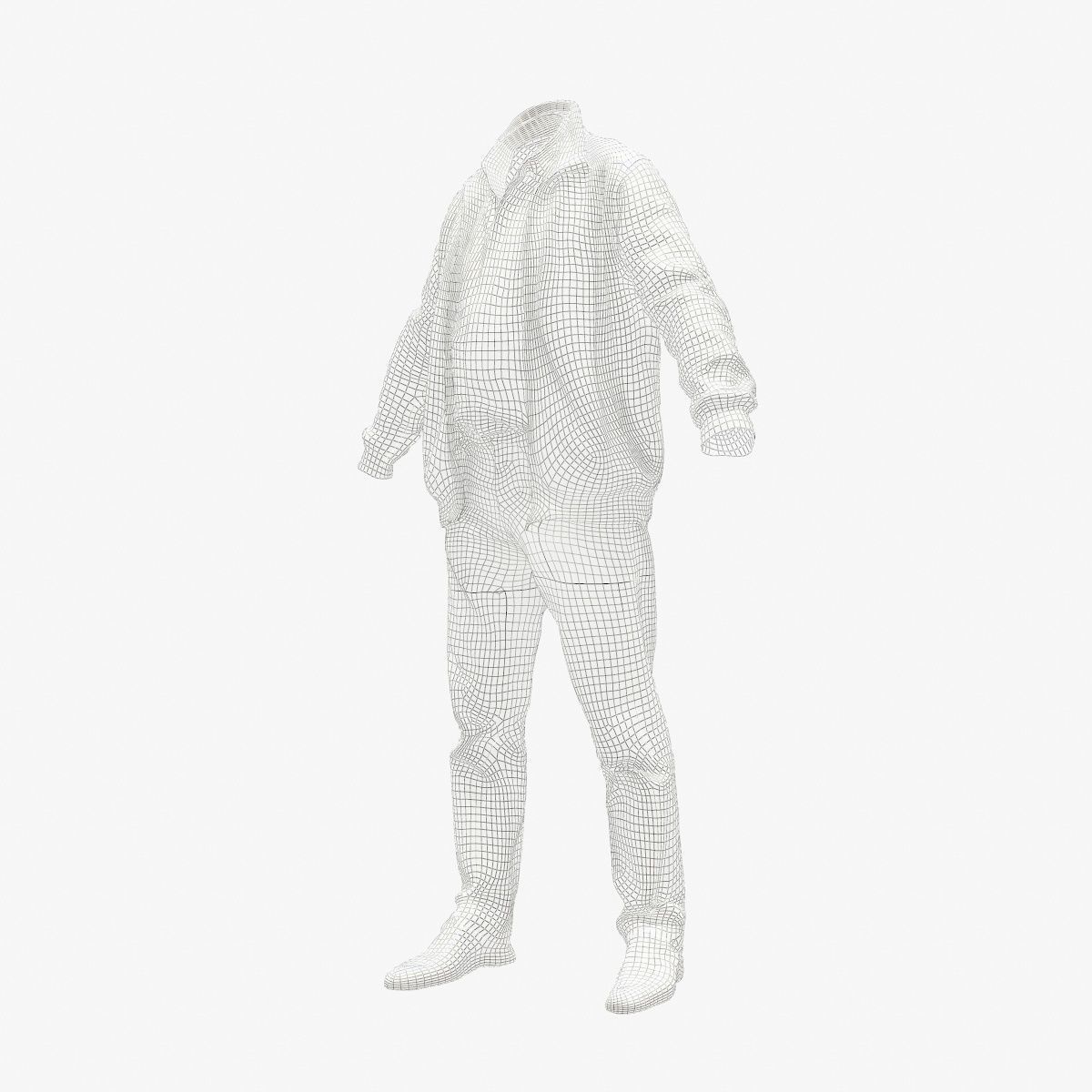 Male Casual Outfit 39 Shirt Jacket Jeans Shoes Low-poly 3D model_9