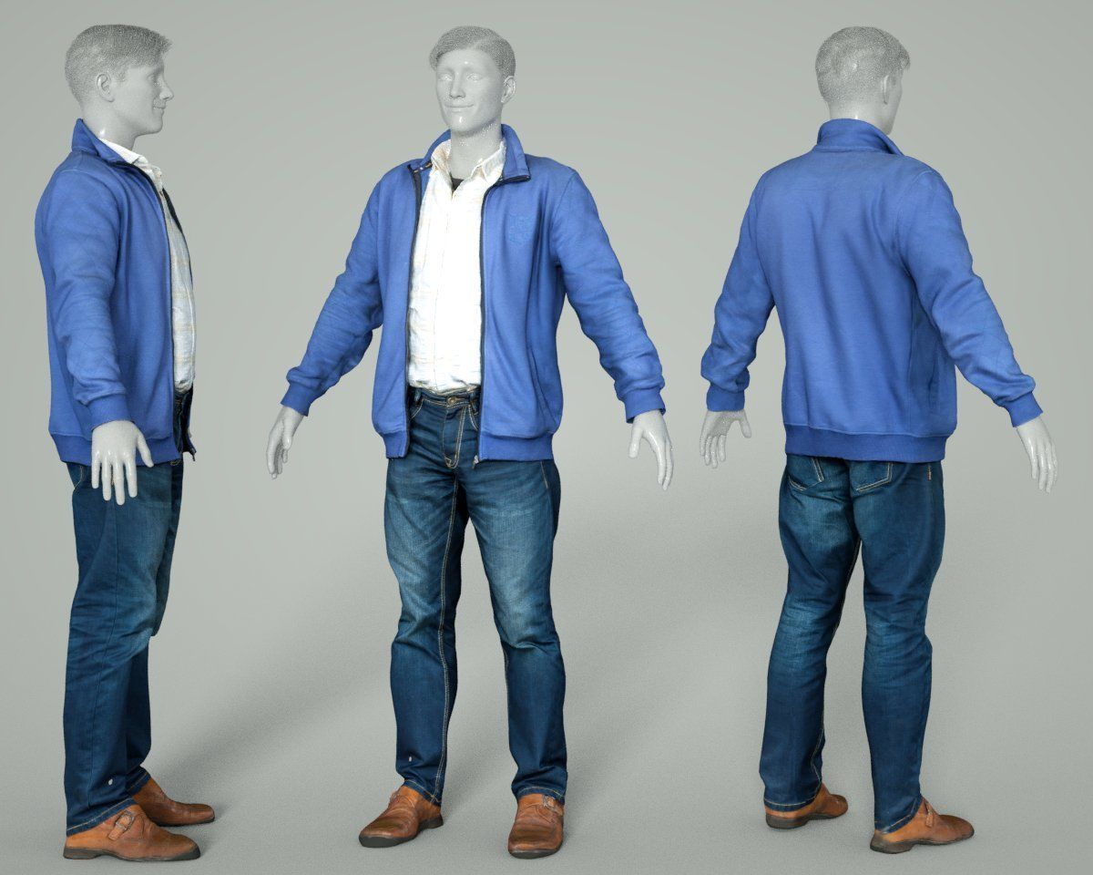 Male Casual Outfit 39 Shirt Jacket Jeans Shoes Low-poly 3D model_1