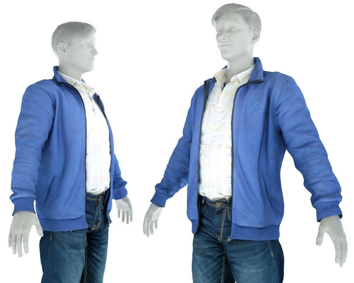 Male Casual Outfit 39 Shirt Jacket Jeans Shoes Low-poly 3D model_7