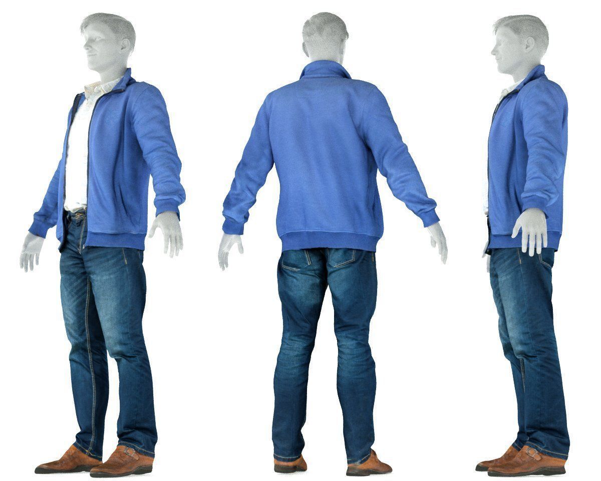 Male Casual Outfit 39 Shirt Jacket Jeans Shoes Low-poly 3D model_8