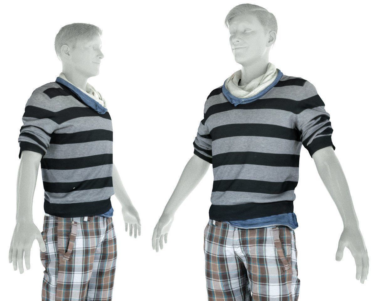 Male Casual Outfit 40 Shorts Shirt Footwear Low-poly 3D model_8