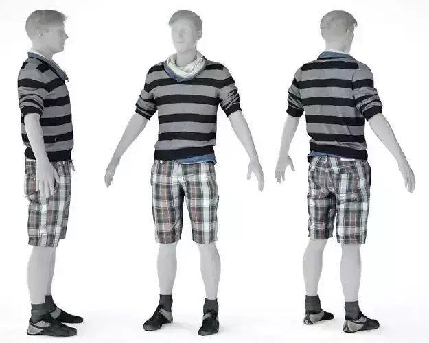 Male Casual Outfit 40 Shorts Shirt Footwear Low-poly 3D model