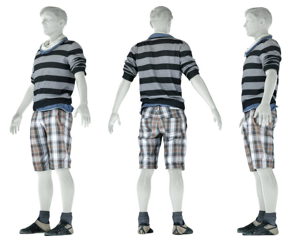 Male Casual Outfit 40 Shorts Shirt Footwear Low-poly 3D model_9