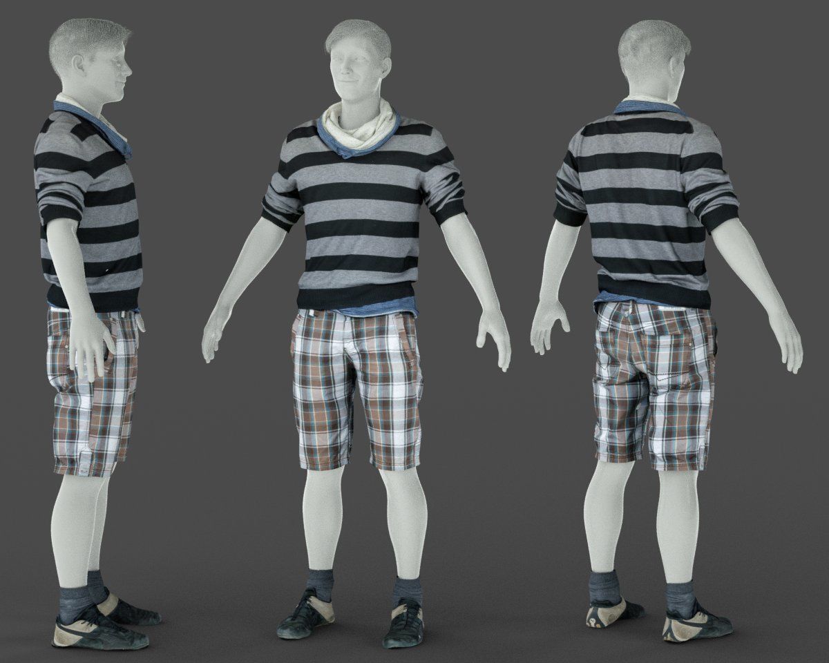 Male Casual Outfit 40 Shorts Shirt Footwear Low-poly 3D model_7