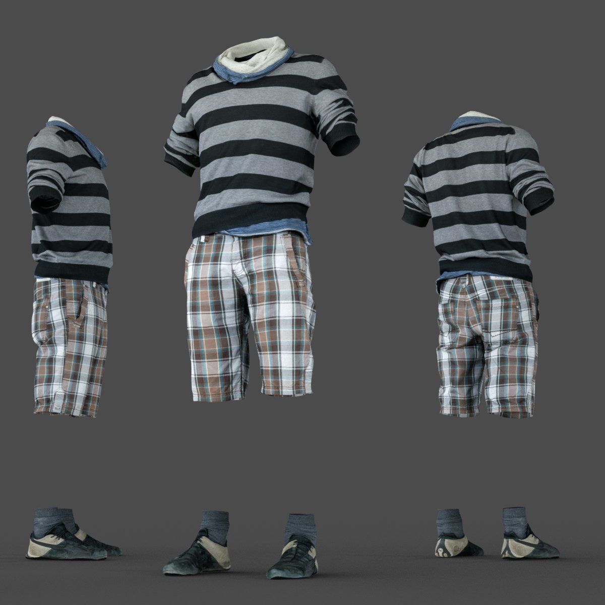 Male Casual Outfit 40 Shorts Shirt Footwear Low-poly 3D model_6