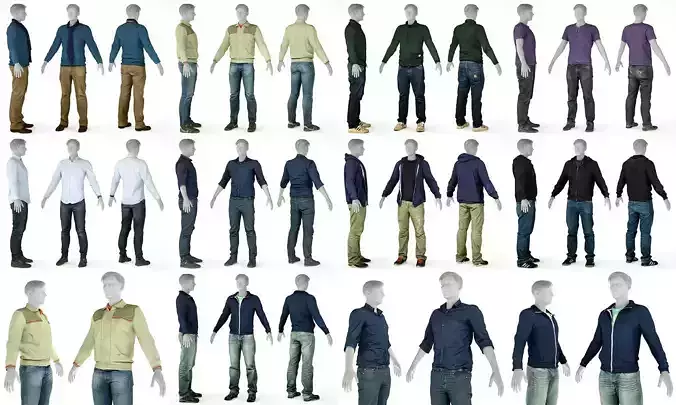 9 Casual Male Outfits V2 3D Model Collection
