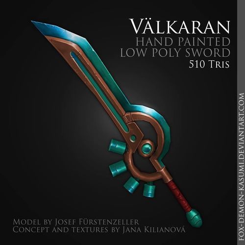 Valkaran - 3D low poly fantasy hand painted sword Low-poly 3D model