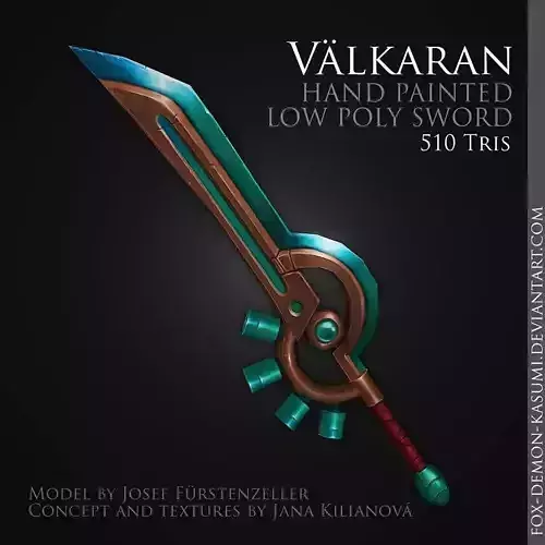 Valkaran - 3D low poly fantasy hand painted sword Low-poly 3D model